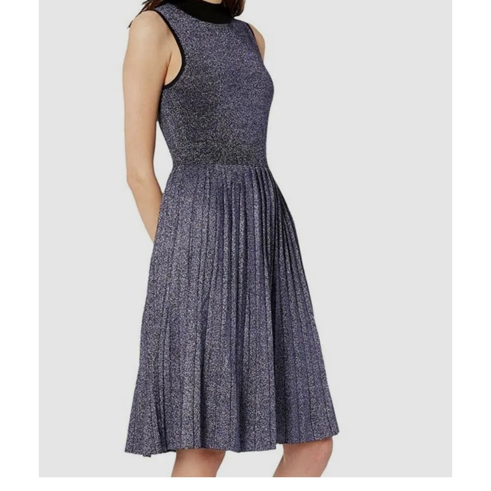 NWT Kate Spade Women's Purple Mock-Neck Metallic Pleated Wool Sweater Dress